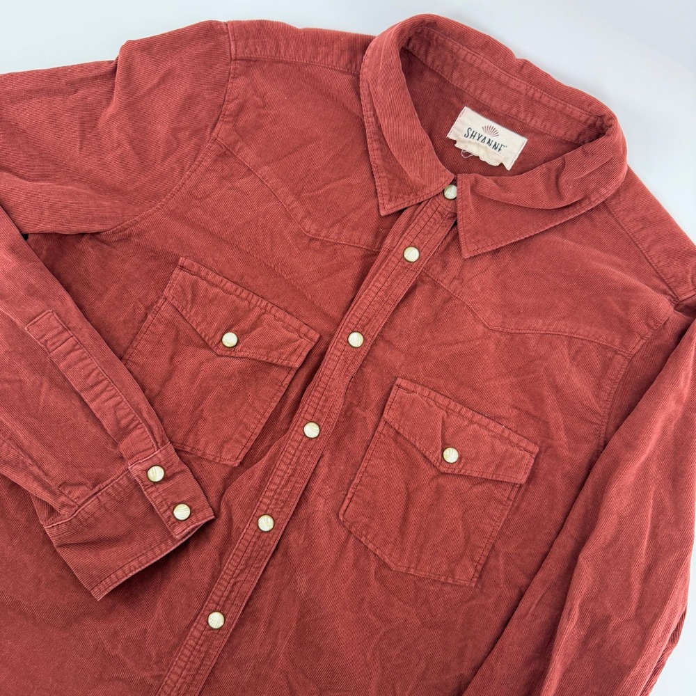 Shyanne Corduroy Western Shirt Womens Large Rust Red Pearl Snap Long Sleeve Yoke